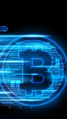 the bitcoin symbol is shown in blue and black lights on a dark background