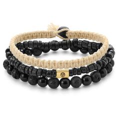 Black Lava Rock, Onyx & Coconut Bracelet Set | In stock! | Lucleon Black Bohemian Braided Bracelet With Round Beads, Casual Stacked Bracelets With Round Beads, Adjustable Black Bohemian Wristband, Casual Adjustable Stacked Beaded Bracelets, Casual Black Hand Wrapped Bracelets, Casual Black Hand-wrapped Bracelets, Casual Adjustable Stacked Bracelets, Casual Stacked Adjustable Stretch Bracelet, Casual Adjustable Stacked Stretch Bracelet