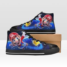 Super Mario Shoes, Handmade Sneakers for men, women and kids hightop canvas shoes, casual footwearProduction time around 35 Business Days + Delivery 1219 Business Days to the US (1529+ Business Days other countries)Make sure please, that you are ordering this beforehand!Perfect Gift• High quality rubber outsole, tough enough to withstand daily wear and tear.• Laceup closure, full canvas upper, offers an adjustable fit and durability.• Metal eyelets for a classic look.• Soft inner lining and ligh Mario Shoes, Handmade Footwear, Casual Footwear, Shoes Handmade, Sneakers For Men, High Top Shoes, Shoes Casual, Canvas Shoes, Super Mario