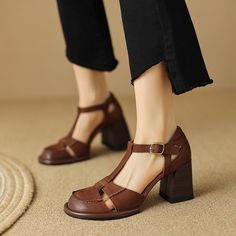 Welcome To antmvs Official Store! Brown T-strap Sandals With Flat Leather Sole, Brown High Heel T-strap Sandals For Summer, Summer Brown High Heel T-strap Sandals, Brown Closed Toe T-strap Sandals, Brown T-strap Sandals With Leather Footbed And Closed Toe, Brown Closed Toe T-strap Sandals With Leather Footbed, Brown High Heel T-strap Sandals For Spring, Brown T-strap Sandals With Leather Sole, Closed Toe Brown T-strap Sandals For Spring