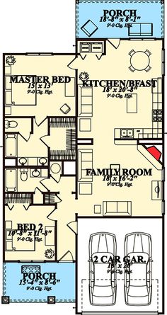 the floor plan for a two story house with three car garages and an attached living area