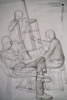 a drawing of three people sitting at a table