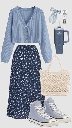 Modest Girly Outfits, Quick Outfits, Blue Cardigan, Modest Fashion Outfits