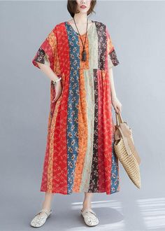 Natural Colorblock Print O-neck Summer Maxi Dresses Half Sleeve Summer Bohemian Color Block Dresses, Bohemian Color Block Summer Dress, Casual V-neck Color Block Dress, Bohemian Multicolor Color Block Dress, Casual Multicolor Patchwork Dress, Casual Red Patchwork Dress, Orange Patchwork V-neck Dress, Red Color Block Casual Dress, Casual Red Color Block Dress