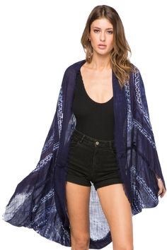 Pool to Party Blanket Wrap Navy / One Size Flower Tie Dye Kimono Shrug Shrugs With Shorts, Casual Fall Cover-up With Kimono Sleeves, Casual Wrap Cardigan For Beach Cover-up, Open Front Layering Cover-up, Oversized Open Front Top For Vacation, Oversized Open Front Vacation Top, Fall Layering Cover-up, Spring Vacation Oversized Poncho, Oversized Spring Vacation Poncho