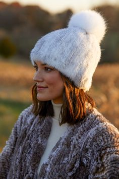 Cozy, soft, and stretchy, our knitted mink fur hat adds a premium finish to outdoor activities with textures you'll love to touch. This warm, comfy beanie is topped with a fluffy fox fur pom, for a hat you'll wear every day, everywhere. Dyed Mink Fur Sections. Knitted Beanies, Red Glasses, Soft Headbands, Warm Winter Hats, Sheepskin Coat, Womens Sweaters, Grey Beanie, Fur Hat, Winter Hats For Women