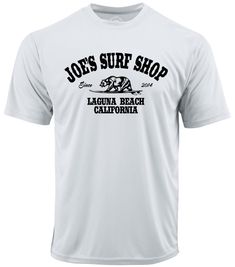 The Joe's Surf Shop California Graphic Workout Tee is an essential addition to your workout clothing collection. This moisture wicking tee is made of the softest polyester that gives you an ultra comfortable feel. Our best selling Fins Up logo was designed in Laguna Beach, CA. 3.8-ounce, 100% polyester Moisture wicking Lightweight and breathable Set-in sleeves Free shipping on orders $65+ White Athleisure T-shirt For Outdoor, Functional White T-shirt For Outdoor, Moisture-wicking Dri-fit T-shirt With Crew Neck, Moisture-wicking Athletic Fit T-shirt For Outdoor, White Dri-fit Sporty T-shirt, White Sporty Dri-fit T-shirt, Sporty Athletic Heather T-shirt With Moisture-wicking, Moisture-wicking Graphic Tee With Relaxed Fit, Casual Dri-fit T-shirt For Light Sports