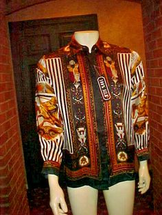 FOR SALE: NWT MEN'S LONG SLEEVE LIGHT WEIGHT 100% SILK. GREEK THEME  SHIRT SIZE LARGE  WOW. MEASUREMENTS SIZE LARGE PIT TO PIT                              23.5 INCHES SHOULDER TO SHOULDER 21.5 INCHES LENGTH                                  28 INCHES NO RETURNS PLEASE CHECK OUT ALL PHOTOS. IF YOU HAVE ANY QUESTIONS PLEASE ASK. IF YOU HAVE TIME PLEASE CHECK OUT MY EBAY STORE & FEEDBACK YOU WILL NOT BE DISAPPOINTED. PAYPAL ONLY INTERNATIONAL BUYERS NEED TO GO THROUGH EBAY GLOBAL. Designer Long Sleeve Patterned Tops, Silk Long Sleeve Tops With Graphic Print, Silk Long-sleeve Tops With Graphic Print, Silk Tops With Graphic Print And Long Sleeves, Formal Printed Shirt For Fall, Classic Long Sleeve Shirt With Graphic Print, Classic Long Sleeve Printed Tops, Fall Printed Silk Shirt, Fall Season Printed Silk Shirt