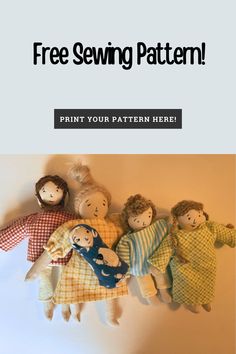 Free Printable Sewing pattern for a family of tiny rag dolls! (and their clothes!)