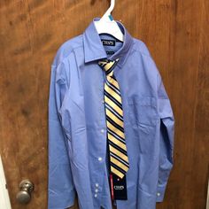 New With Tags Blue Button Down And Tie Size 8 Stretch Blue Cotton School Shirt, Blue School Shirt With Button Closure, Blue Spring Shirt For School, Blue Shirt For School In Spring, Blue School Shirt For Spring, Boys Top, Tie Dress, Shirt Color, Dress Shirt