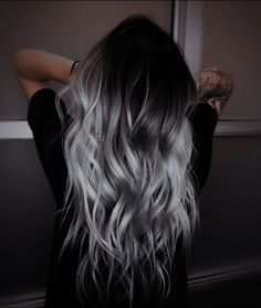 Black Hair With Blonde Highlights, Silver Ombre Hair, Balayage Straight, Black Hair Balayage, Vivid Hair Color, Hair Silver, Creative Hair Color