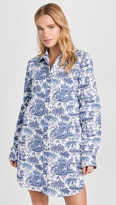 STAUD Julienne Shirt Dress | Shopbop Blue Toile, Go To New York, December 7, Swimsuit Cover Ups, Latest Design, Blue Dresses, New Arrivals, Top Shirt, Shirt Dress