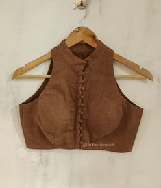 Handmade Brown Shade Cotton Blend Sleeveless Saree Blouse / Readymade Blouse/ Designer Saree Blouse / Gift for Her / Saree Blouse All Size - Etsy Brown Color Blouse Design, Sleeveless Padded Blouse Saree For Diwali, Sleeveless Unstitched Chanderi Blouse Piece, Festive Chanderi Sleeveless Blouse, Traditional Saree With Padded Sleeveless Blouse, Sleeveless Chanderi Blouse For Festivals, Sleeveless Blouse Piece With Pallu For Navratri, Sleeveless Blouse Piece With Pallu For Puja, Traditional Sleeveless Chanderi Choli