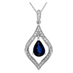 Royal 14K White Gold Celestial Sapphire & Diamond Pendant - 1.07 Carat Total Gem Weight White Gold Sapphire Teardrop Necklace, Elegant Sapphire Teardrop Necklace, Elegant Sapphire Pear-shaped Necklace, Teardrop Sapphire Jewelry With Diamond Cut, Elegant Sapphire Drop Necklaces, Elegant Teardrop Sapphire Necklaces, Elegant Teardrop Sapphire Necklace, Elegant Pear-shaped Sapphire Necklace, Elegant Sapphire Teardrop Pendant Necklace