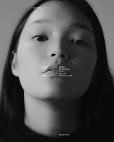 a woman's face with the words written on her nose in different languages,