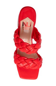 Braided straps define the airy silhouette of this square-toe sandal that sits on a lofty half-moon heel. 2 1/2" heel Synthetic upper, lining and sole Imported Red Sandals With Padded Heel And Square Toe, Red Square Toe Sandals With Padded Heel, Synthetic Low Heel Shoes With Red Sole, Synthetic Low Heel Red Sole Heels, Low Heel Synthetic Heels With Red Sole, Synthetic Low Heel Heels With Red Sole, Spring Heels With Red Sole And Square Toe, Red Synthetic Heels With Stacked Heel, Red Square Toe Heels With Stacked Heel