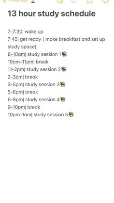 the text reads, 13 hour study schedule