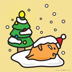 a drawing of a cat sleeping next to a christmas tree