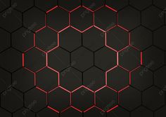 an abstract background with red hexagonals on black and grey backdrop for text or image