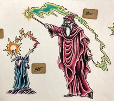 an image of two wizards with magic wands in their hands and one holding a flame