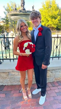 Red Strapless Short Homecoming Dress,Birthday Party Dress Short People Prom Dresses, Red Homecoming Dresses With Date, Red Homecoming Couple Outfit, Matching Hoco Dress And Suit, Homecoming Color Ideas, Hoco Red Dress Couple, Homecoming Red Dress Couple, Hoco Red Dresses, Red Hoco Couple Outfits