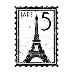 stamp with the eiffel tower in paris, france royalty illustration on white background