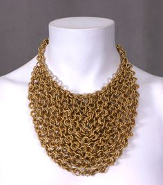 Gilt Chain Draped Bib | From a unique collection of vintage chain necklaces at https://www.1stdibs.com/jewelry/necklaces/chain-necklaces/ Evening Gold Chain Link Necklace, Underwater Fashion, Vintage Chain Necklace, Necklaces Chain, Vintage Chain, Chain Necklaces, Chain Mail, Chain Length, Chains Necklace