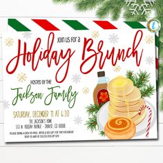 a holiday brunch party with pancakes and syrup