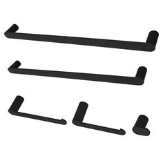 three black metal shelf brackets on a white background