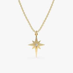 solid Yellow Gold Diamond North Star Necklace Star Diamond Necklace, Celestial Inspiration, Diamond Star Necklace, North Star Necklace, Starburst Necklace, Gold Starburst, Find Your Way, Sparkling Diamond, Rose Gold Pendant