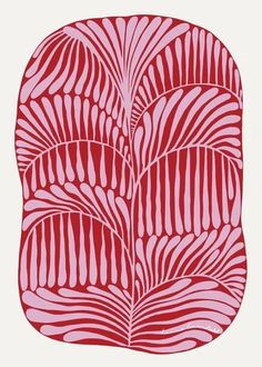 a red and white print with wavy lines on the bottom half of it, as if in an art nouveau style