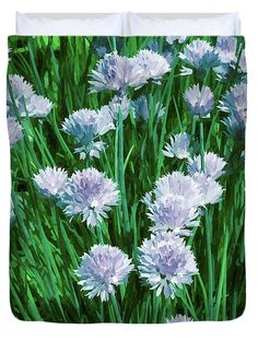 a painting of purple and white flowers in the grass duvet cover by panoramic images