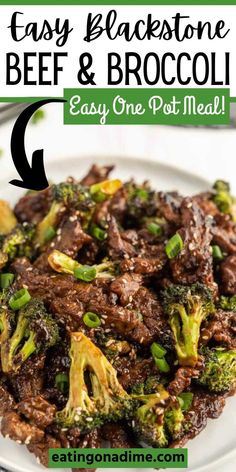 beef and broccoli on a plate with text overlay