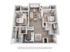 the floor plan for a two bedroom apartment with an attached kitchen and living room area