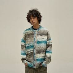 Model is 5ft 10''(178cm) tall, 145 lbs(66kg) weight and wearing a size L168cm 59kg wearing a size M - KNITWEAR- Button-up- Round-neck- Loose fit- 9 colors Mens Coats Casual, Unique Clothing Style, Sweater Outfits Fall, Harajuku Fashion Street, Cardigan Knitted, Solid Color Sweater, Oversized Knit Cardigan, Mens Cardigan Sweater, Patterned Jeans