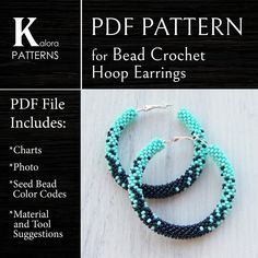 three different bracelets with beads on them and the words pddf pattern for bead crochet hoop earrings