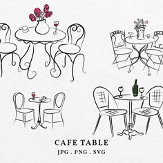 the table and chairs are drawn with black ink