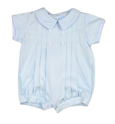 Absolutely precious new arrival from boutique designer Will'beth. Fine blue 100% cotton romper. The perfect little set for going home or a special outing. Cotton Bubble Romper With Short Sleeves For Baptism, Blue Cotton Bubble Romper With Short Sleeves, Tulle Overlay Skirt, Overlay Skirt, Pearl Details, Royal Baby, Cotton Romper, Blue Romper, Boutique Design