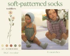 an image of two children sitting next to each other on a bed with the caption, soft - patterned socks toddlers