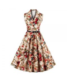 Buy Vintage Lapel Floral Print Belt A-line Women Dress - Yellow - 3B10854914 online, fidn many other Dresses Vintage Floral Print Dress, Elegant Floral Dress, Shape Dress, Formal Women, Vintage Polka Dot Dress, Mid Dress, Graduation Party Dresses, Retro Style Dress, Summer Formal