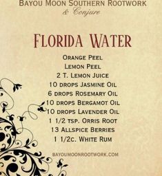 Spell Spray Recipe, Florida Water Recipe Hoodoo, Witch Oils Recipe, Lilith Oil Recipe, Magick Oil Recipes, Diy Florida Water Recipe, Oils For Spells, Spell Oil Recipe, Florida Water Recipe