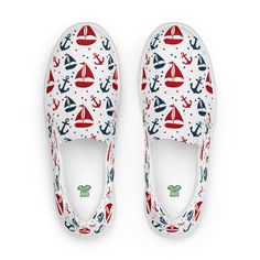 Nautical Print Women's slip-on canvas shoes.  Boat lovers shoes, Gift for boat liveaboards, marina shoes. Matching T-shirt dress is available in the T-shirt dress section of the shop. Made for comfort and ease, these Women's Slip-On Canvas Shoes are stylish and the ideal piece for completing an outfit. Equipped with removable soft insoles and rubber outsoles, it's also easy to adjust them for a better fit. *  100% polyester canvas upper side *  Ethylene-vinyl acetate (EVA) rubber outsole *  Your Casual Summer Boat Shoes With Round Toe, Casual Boat Shoes With Round Toe For Summer, White Canvas Slip-ons For Summer, Casual Low-top Boat Shoes For Summer, White Casual Sneakers For Beach, Casual White Sneakers For Beach, Casual Summer Boat Shoes, White Sneakers For Vacation And Summer, White Sneakers For Summer Vacation