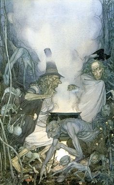 an illustration for the wizard and the person in the forest