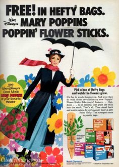 an advertisement for popin'flower sticks with a woman holding an umbrella and flowers