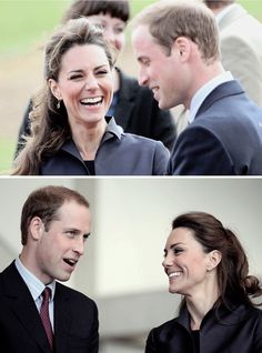 the duke and kate are laughing together at an event