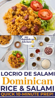 the recipe for this mexican rice and salad is easy to make with ingredients like tomatoes, lettuce