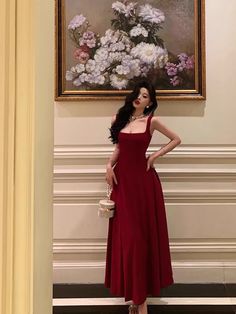 Classy Prom Dresses Red, Classy Prom Dresses Elegant, Maroon Dress Outfit, Ankle Length Prom Dress, Satin Dresses Casual, Outfits Evening, Dresses Birthday, Red Prom Dresses, Red Dresses Classy