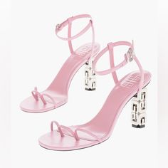 Product Is Brand New, As Pictured, With All Original Belongings (Tags, Dustbag, Box Etc - If Applicable) Three-Toed Sandals In Smooth Nappa Lambskin Leather. Color: Baby Pink Thin Strap With Metal G Buckle Around The Ankle. G Sculpted Heel In Light Silver Resin. Black Leather Insole With Givenchy 4g Signature. Heel Height: 3.3 In. Composition: 100% Lambskin Leather. Lining: 100% Goatskin Leather. Country Of Origin: Italy. Givenchy Heels, Imvu Outfits Ideas, Imvu Outfits Ideas Cute, Imvu Outfits, Givenchy Shoes, Heeled Sandals, Lambskin Leather, Outfits Ideas, Baby Pink