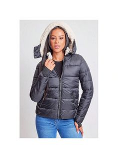 Keep it cozy this winter in our Puffer Jacket With Detachable Sherpa Fur Hoodie. Featuring a top faux fur liner inside and a Sherpa lined collar for extra softness and warmth. Designed with a water-resistant fabric to keep the rain and snow out. Also featuring zippered hand pockets and a detachable hood for convenience and ease. This jacket won't just keep you warm and cozy, you'll look stylish and cute too! Pair this with a long sleeve or turtle neck, some of our skinny jeans, and booties! 

Product Details
- Zipper Closure
- Detachable Sherpa Hoodie 
- Faux Fur Lined 
- 2 Front Zipped Pockets 

Size & Fit (based on size M)
- Sleeve Length: 25"
- Length: 25.5" 
- Chest: 20.5"
- Model is wearing a size S 

Machine wash cold. 
Hang to dry. 

Exterior: 100% Polyester (Shell, Faux Fur Hood Tr Faux Fur Hoodie, Winter Puffer Jackets, Winter Puffer, Fur Hoodie, Sherpa Hoodie, Fur Hood, Women Denim Jeans, Look Stylish, Detachable Hood