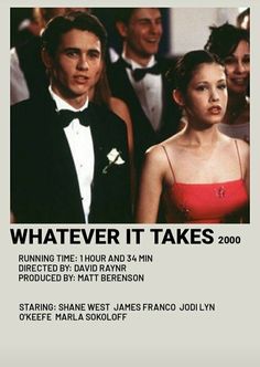 a movie poster for the film whatever it takes 2000, featuring two actors in tuxedos